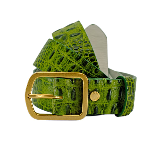 Green Gold Ladies textured asymmetrical belt Buy Green Leather Belt With Gold Italian Buckle 2.5 Cm  main image 3
